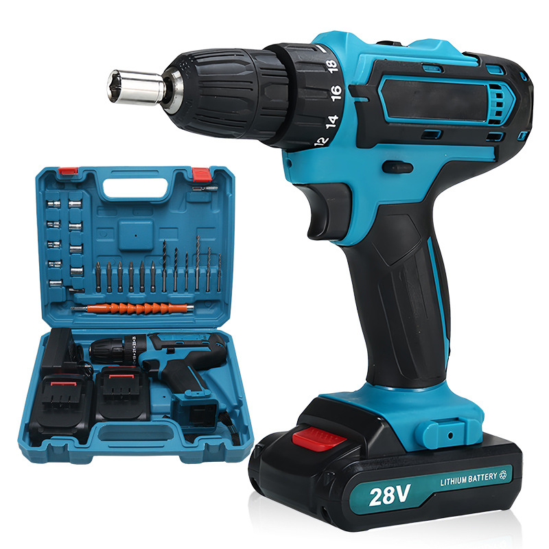 Taladro de mano de batería de litio transfronterizo Taladro de impacto de 21V Juego de herramientas de manga eléctrica Juego de herramientas de taladro de pistola multifuncional