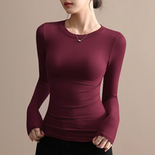 圆领打底衫女士春秋季2025新款外穿修身显瘦抗菌正肩长袖t恤上衣
