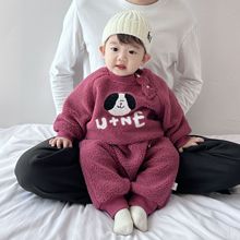 婴儿衣服保暖加绒卫衣套装男宝宝加厚长袖外出服儿童秋冬装两件套