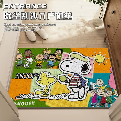 Cartoon Snoopy Silk Loop Floor Mat, Dust-Removing Easy-Care Doormat, Wear-Resistant Non-Slip Mat for Entrance and Doorway (Avtomobil döşəmə paspasları) - colorful-color-block-peanuts-family-snoopy-4060cm-square-wire-circle