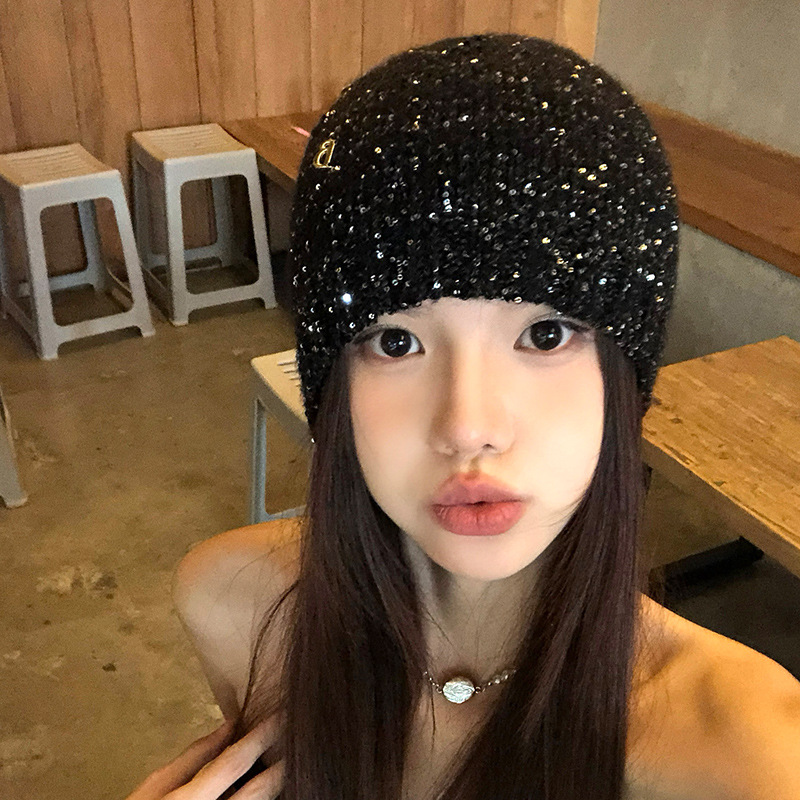 Y2K gorra fría de punto de sequilla mujer 2024 nuevo comienzo de otoño vestido con un pequeño sombrero de viento fragante para mostrar la cara de un pequeño sombrero de pila