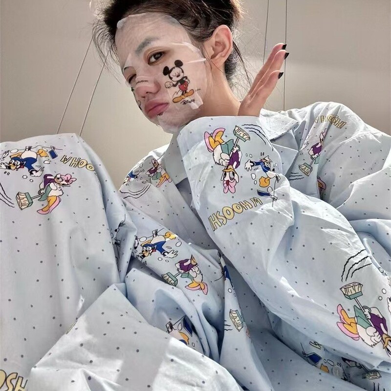 Korean Style Clouds Cotton Gauze Pajamas Women's Spring and Autumn Cartoon Mickey plus size Long-Sleeved suit Ins Cross-Border Home Clothes Korean Style Clouds Cotton Gauze Pajamas Women's Spring and Autumn Cartoon Mickey plus size Long-Sleeved suit Ins Cross-Border Home Clothes