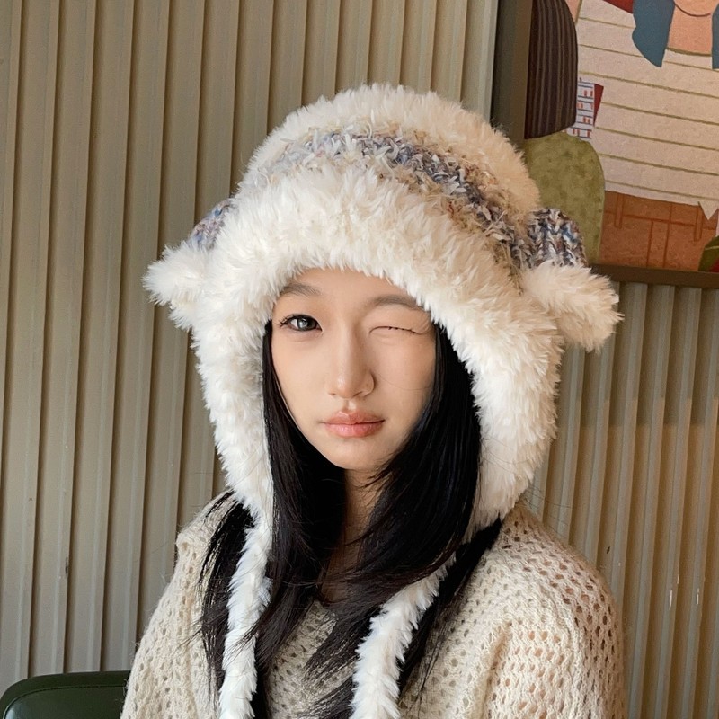韩版毛绒小羊耳朵雷锋帽子女新款秋冬防风护耳保暖毛绒帽休闲冷帽|undefined