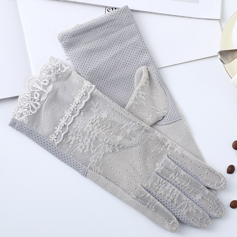 Guantes de protección solar de primavera y verano guantes de pantalla táctil de encaje conducción de las mujeres transpirable al aire libre protección solar guantes de equitación