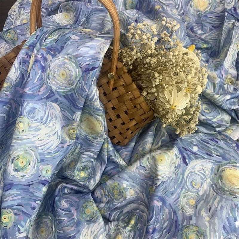 艺术感梵高星空渲染风混纺印花面料时尚服装布料桌布防尘罩柔软