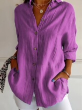 X 90033 Single Button Placket Fold Collar Shirt ��ɫ�������
