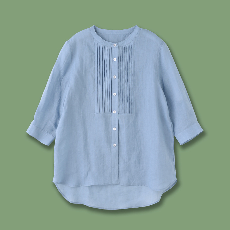 Xiaohe 25 秋の新薄いラミー無地シャツプリーツミッドスリーブ無地シャツ 1251C2157001|undefined