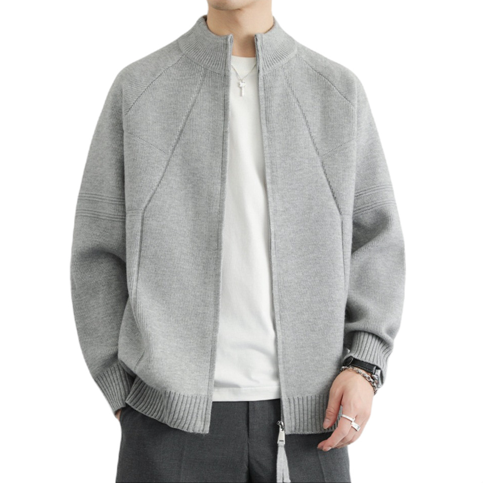 Explosiones transfronterizas de tamaño grande europeo cardigán chaqueta suéter de punto hombre lujo ligero negocio collar cremallera fábrica al por mayor