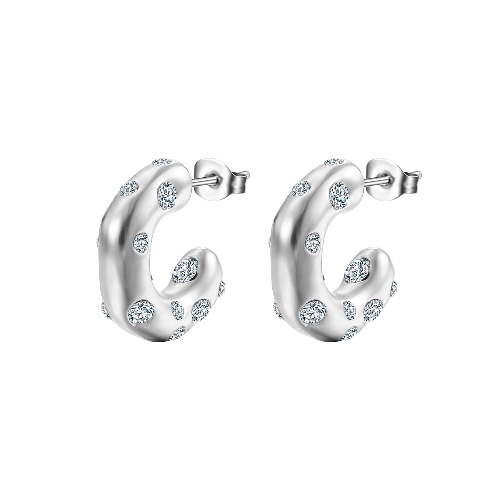 304 Stainless Steel Material C Shape Pattern Women'S Gender PVD Coated 18K Gold Real Gold Plated C Shape 304 Stainless Steel Fashion Waterproof Non Tarnish Ear Studs