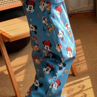 Korean Style Pajamas for Women Summer Cartoon Mickey Spring & Fall Student Home Pants Cute Thin Pants Loose Imitation Cotton Pajamas