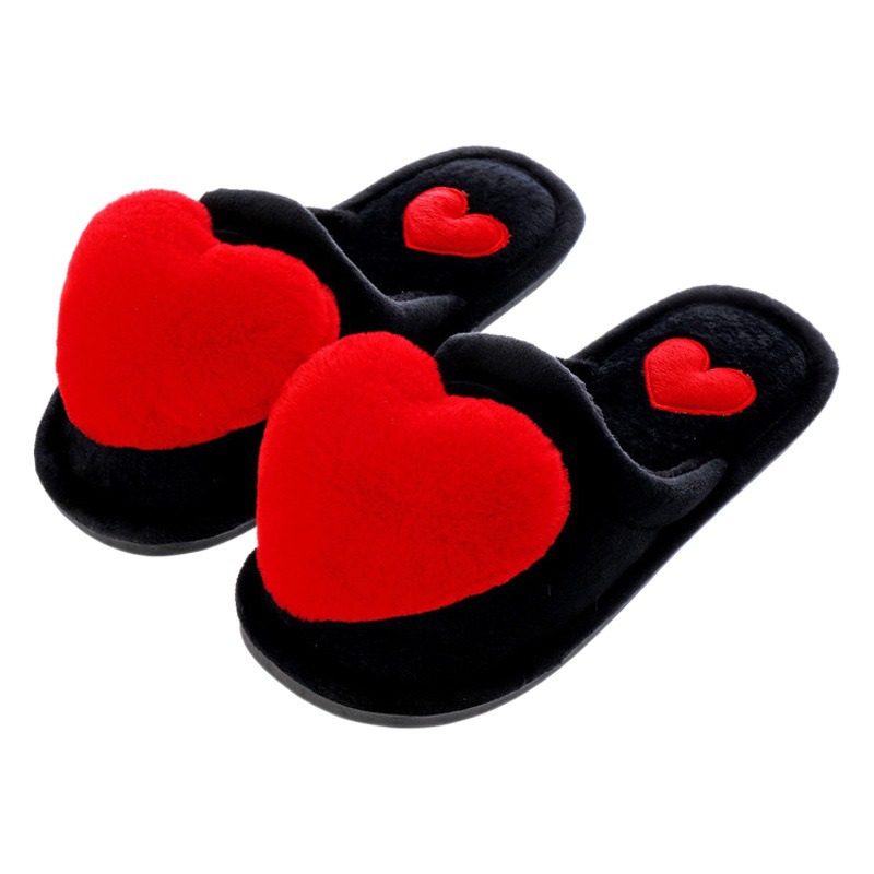 Otoño e Invierno nuevas zapatillas de algodón al por mayor piso antideslizante cálido estilo coreano de las mujeres Big Love dibujos animados melocotón corazón Zapatillas de casa