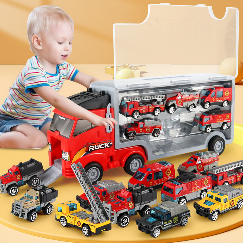 Children's Container Truck Toy Alloy Car Model Fire Truck Engineering Vehicle Car Gift Set Wholesale