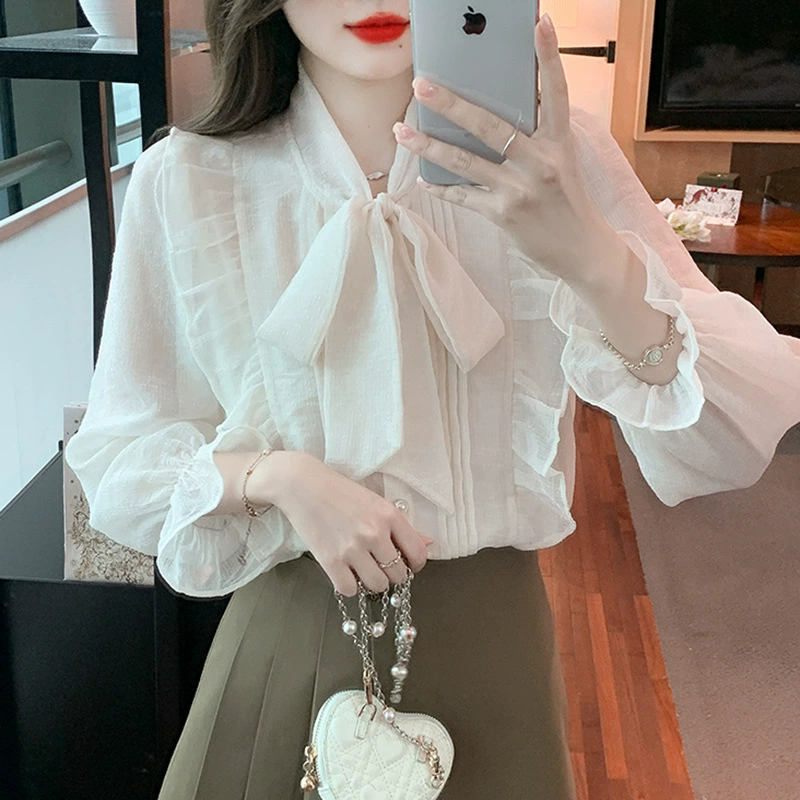 Рекордная весенняя шифоновая рубашка с шикарной шнуровкой