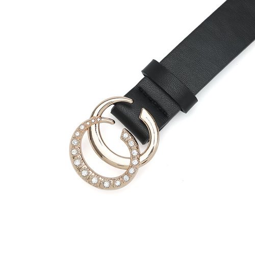 Double C diamond gold buckle retro decorative jeans women's belt versatile dress solid color belt women's fashion