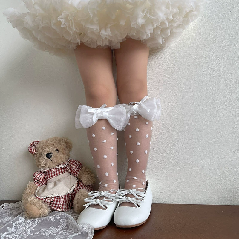 Summer children's glass socks with bow for elementary school students
