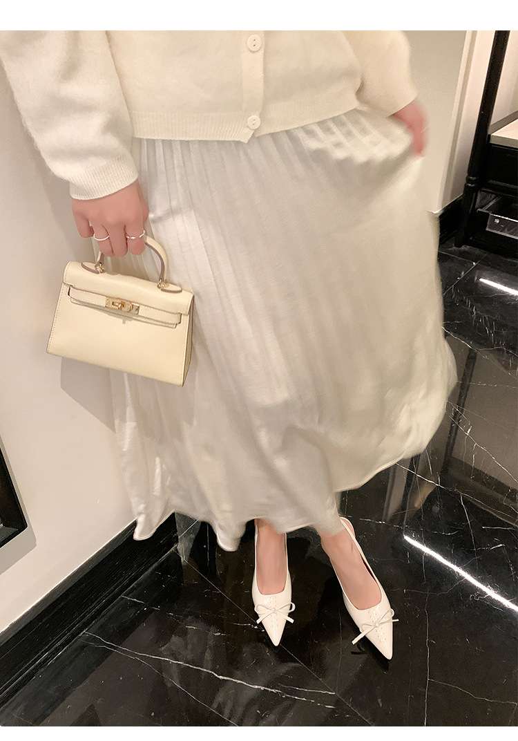 Sandal cao gót nữ mũi nhọn hở gót, gót xuồng 9 cm, nơ bướm — màu đen, màu trắng ngà chi tiết 15