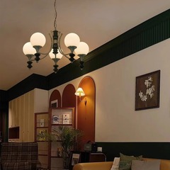 フレンチミッドセンチュリースタイルのリビングルームシャンデリア、目の保護マジックビーンズダイニングルームランプ、雰囲気のあるアメリカンレトロ無垢材マスターベッドルームスタディランプ