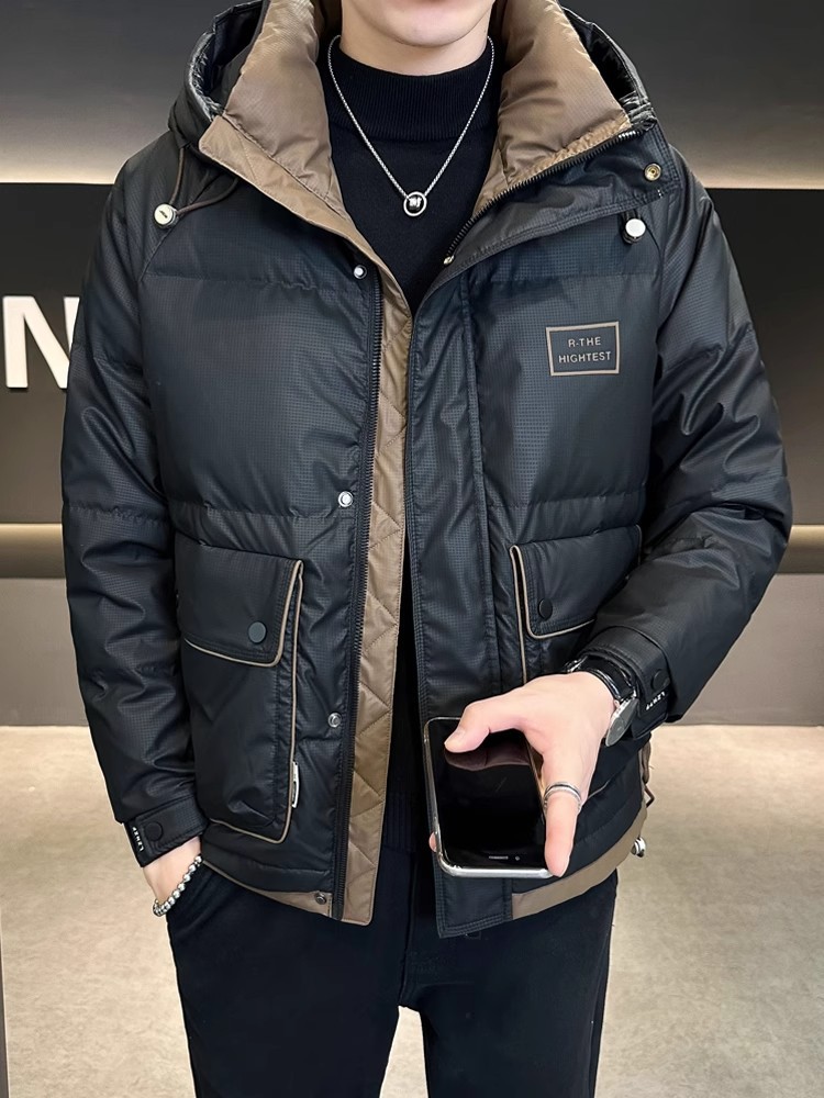 Men's down Jacket with Hood, Winter 2025 New Style, Cold-Proof and Warm, Trendy Versatile Casual Short Coat for Men