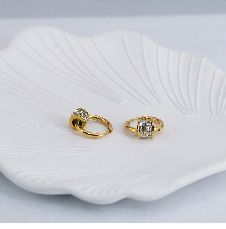 Fashion Round Titanium Steel Inlay Zircon Hoop Earrings 1 Pair