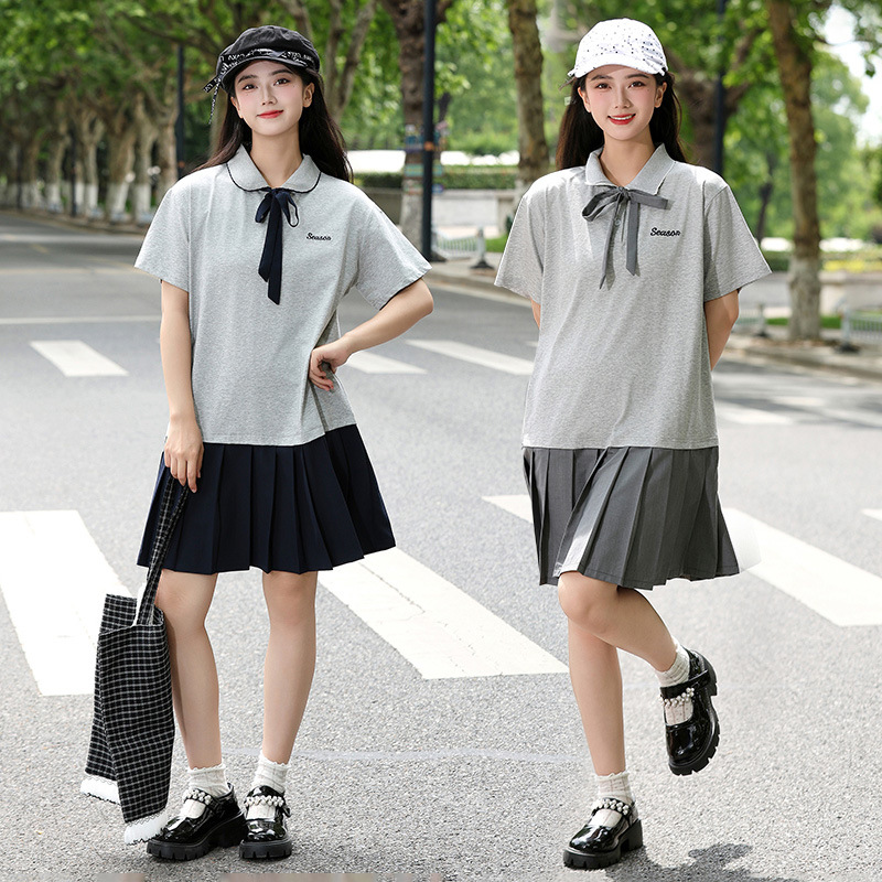 Junior Girls Summer dress Middle School Kids plus size Loose Polo Skirt Princess Pleated Skirt Teenage Student Dress