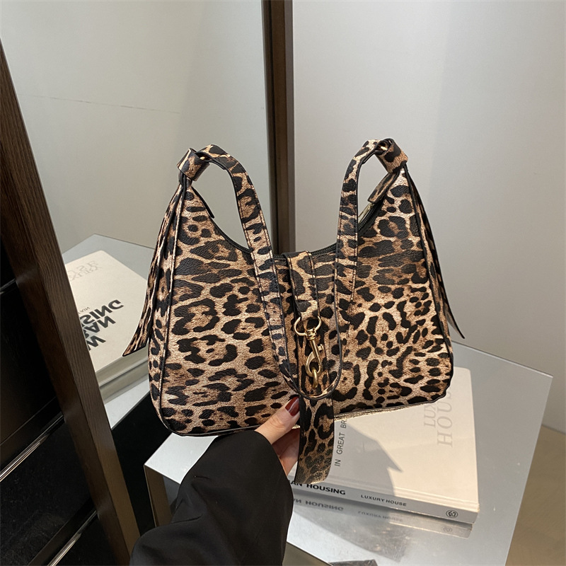 2024 red retro nicho leopardo bolso de brazo otoño invierno nuevo estilo de moda temperamento casual de trabajo viaje bolsa de hombro