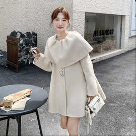 设计感双面羊毛大衣女2026秋冬新款两穿可拆卸领可爱羊毛呢外套女
