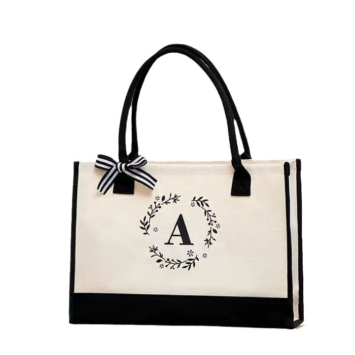 Nouveau sac fourre-tout en toile à initiales en dentelle, design personnalisé, disponible en stock, impression de logo personnalisée_voghion.com