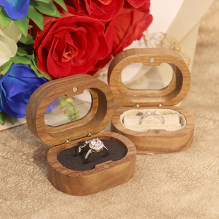 Solid Wood Walnut Earrings Jewelry Ring Jewelry Storage Box Oval Window Acrylic Proposal Box