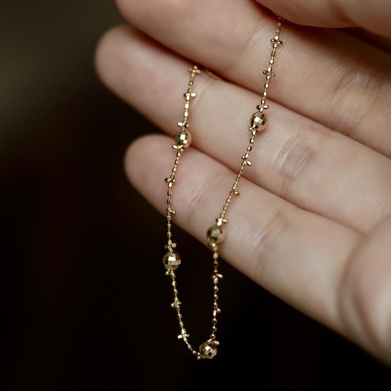 Small Step ~ S925 Sterling Silver Plated 18K Gold Cross Flower Super Flash Laser Bead Bracelet Stacked to Wear Light Luxury Niche Delicate