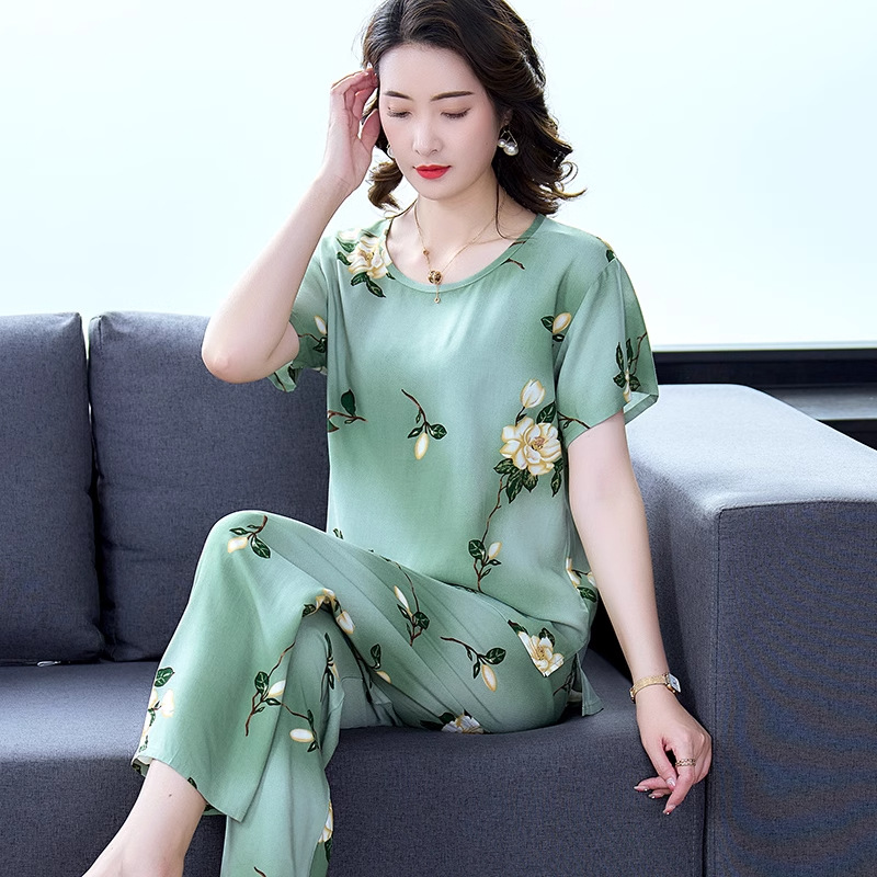 Mom's New Summer Style Casual Suit Large Size Flesh-Covering Round Neck Short-Sleeved Middle-Aged Women's Summer Sports Two-Piece Set