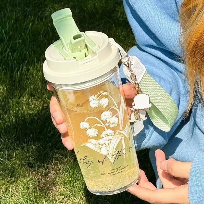 Cup Ins High-Looking Tea and Water Separation Bubble Tea Cup with Tea Drain and Lid Portable Cup Plastic Student Straw Cup