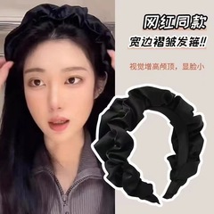 背の高い首の上のしわのカチューシャの女性の髪カードの春の夏のネットの赤い顔のシンプルな幅のカチューシャの髪飾り2025新型