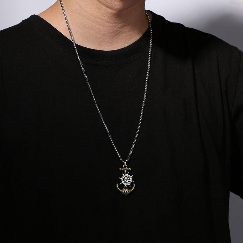 Explosive Fashion Retro Movable Boat Anchor Titanium Steel Pendant, Personalized Men's Trendy Pendant Accessory_voghion.com
