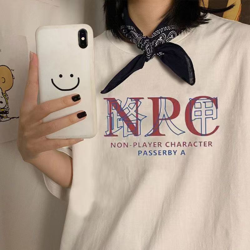 Pure cotton summer new style T-shirt with creative personalized text, loose fit, round neck, unisex, suitable for students