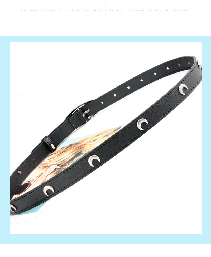 New Explosive Product: Retro Black Women's Belt, Curved Moon Star Decorative Belt, Women's Fashion Dress Belt_viptrois.com