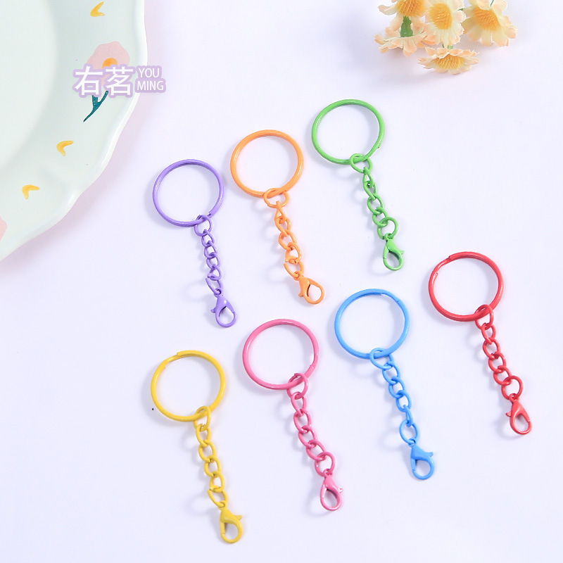 New Colorful Four-Section Chain 303 Lobster Clasp Key Ring Jewelry Accessories Keychain Pendant Handmade Materials Wholesale