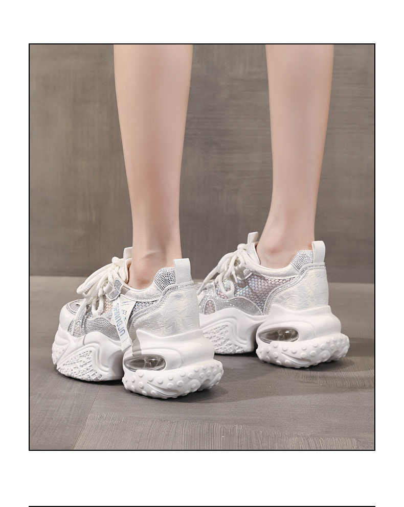 Giày sneaker nữ đế dày tăng chiều cao, mặt lưới đính đá rhinestone — Màu sắc rực rỡ bạc chi tiết 15