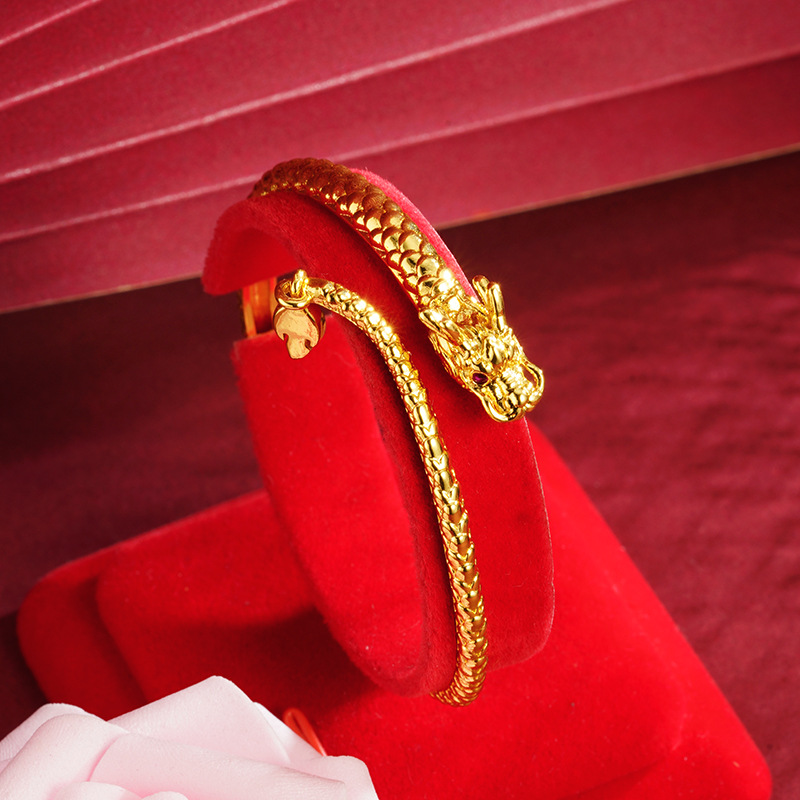 Estilo antiguo oro arena Panlong pulsera abierta tallada Lotus pulsera no se desvanece durante mucho tiempo aleación de cobre nacional moda hombres y mujeres estilo chino