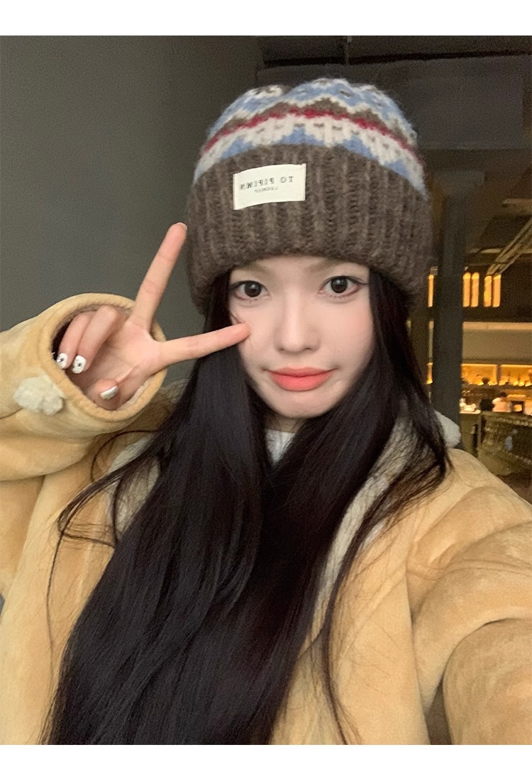 Cappello da donna in maglia di lana vintage, vestibilità ampia, circonferenza della testa ampia, caldo cappello di protezione per le orecchie, cappello che snellisce il viso_voghion.com