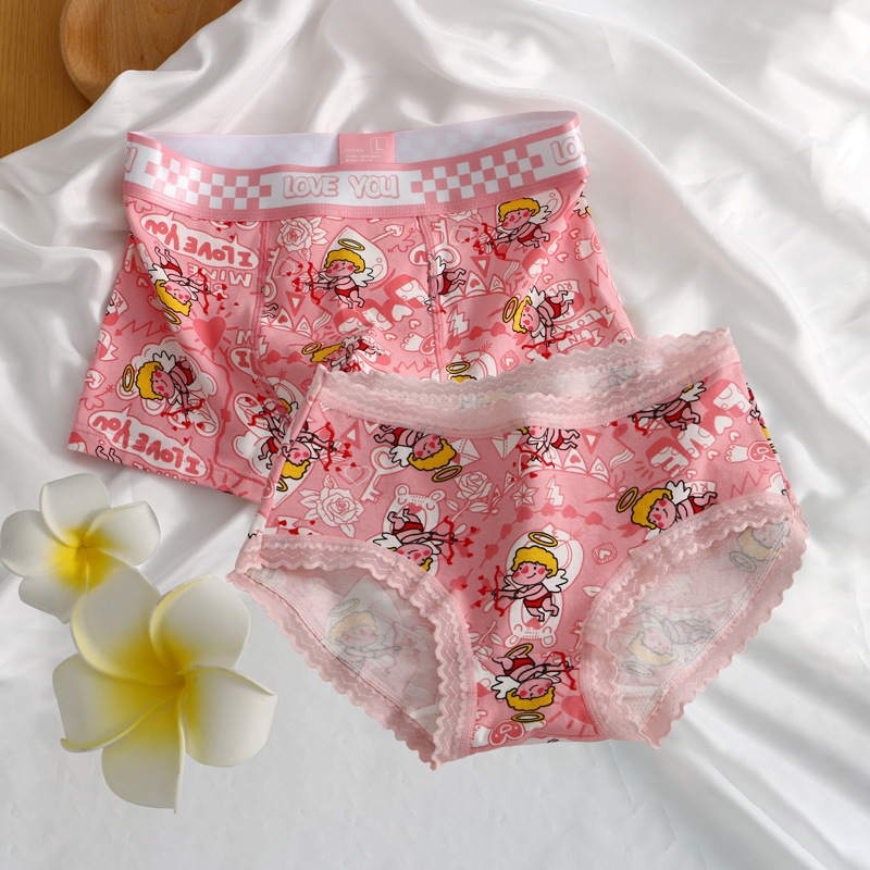 Pink Couple Underwear Pure Cotton Comfortable Breathable Men's Boxer Briefs Cartoon Women's Briefs Pure Cotton Crotch