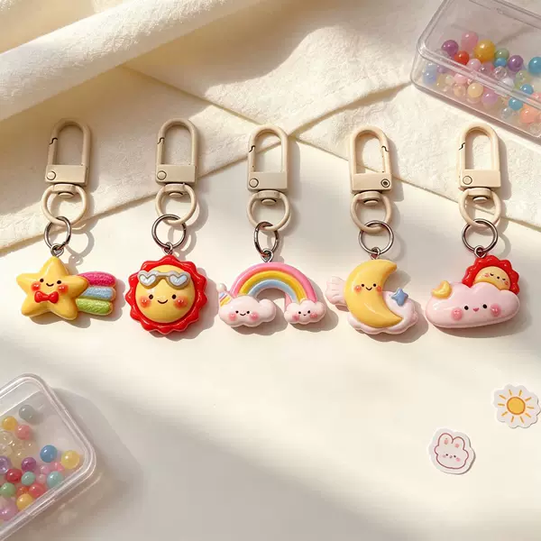 Creative Weather White Clouds Sun Rainbow Keychain Cute Personalized Bag Cartoon Resin Pendant Girl Trinket