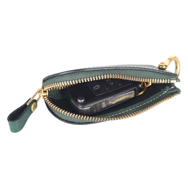 Genuine leather key case first layer cowhide car key case large capacity zipper anti-theft door key bag vegetable tanned leather handmade