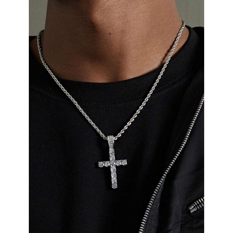 2026 N4170 Aliexpress New Cross-Border Dropshipping American Hip-Hop Style Cross Necklace Set with Rhinestones