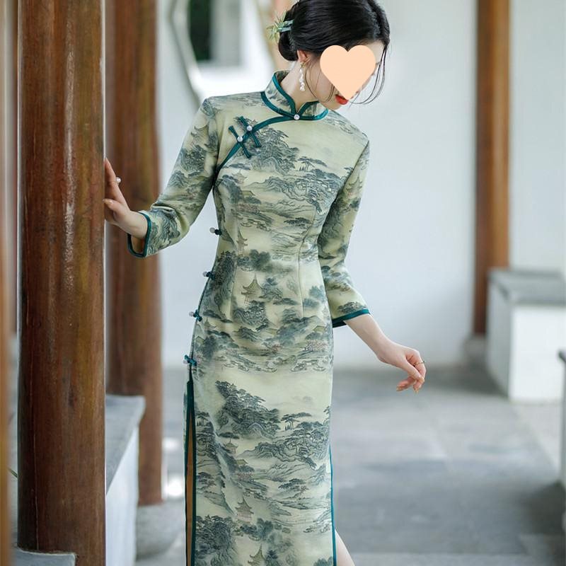 旗袍新款2025新中式改良年轻款少女气质秋冬长款长袖连衣裙|undefined