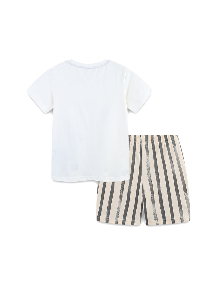 Traje de manga corta para niños de verano transfronterizo Camiseta de cuello redondo para niños impresa de moda Conjunto de pantalones cortos para niños de punto de 2 piezas