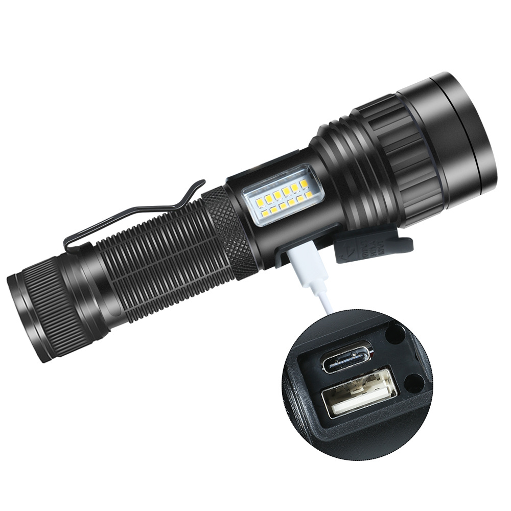 Transfronterizo nueva linterna telescópica XHP50 aleación de aluminio USB Pantalla de alimentación de largo alcance linterna de luz fuerte al por mayor