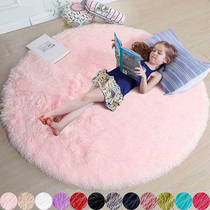 Round Carpet, Long Plush, Simple Silk Wool, Living Room, Study, Computer Chair, Massage Chair Foot Mat, Home Bedroom Bedside Rug