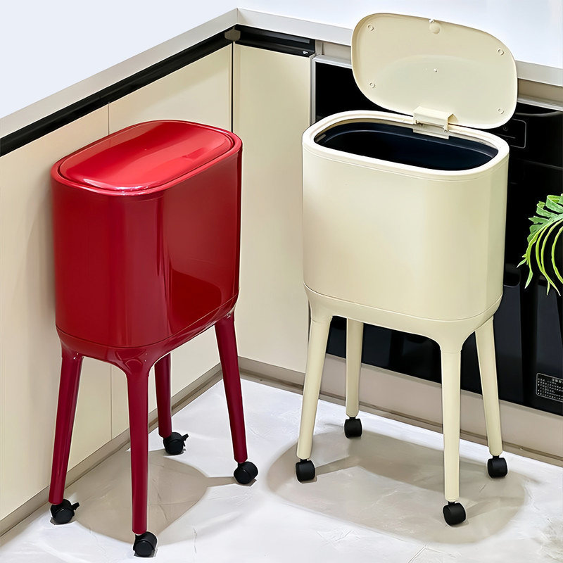 Kitchen Trash Can for Home Use, 2026 New Model, Stylish Design with Lid, Movable, Large Capacity, No Need to Bend Over, High Legs