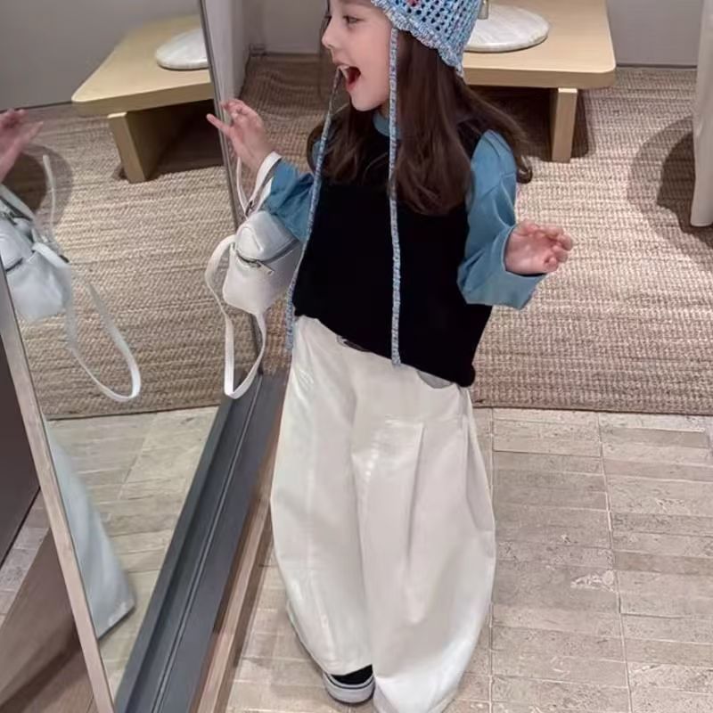 女童套装春秋款新款洋气时髦小女孩纯色背心长袖打底衫洋气套|undefined