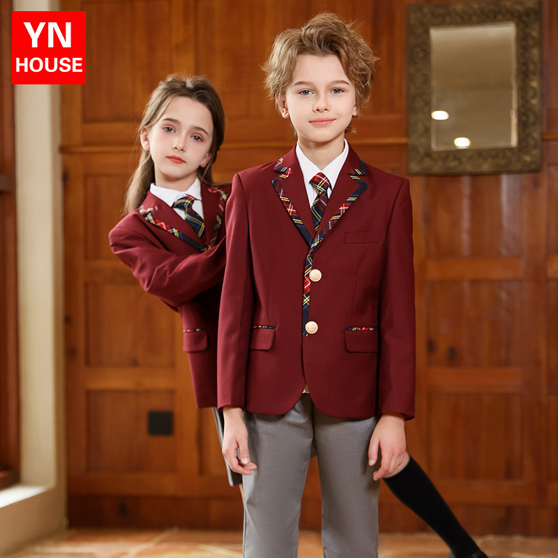 Ropa de jardín de infantes traje de tres piezas estilo primavera y otoño uniforme escolar estilo británico uniforme de clase infantil traje de graduación de escuela primaria
